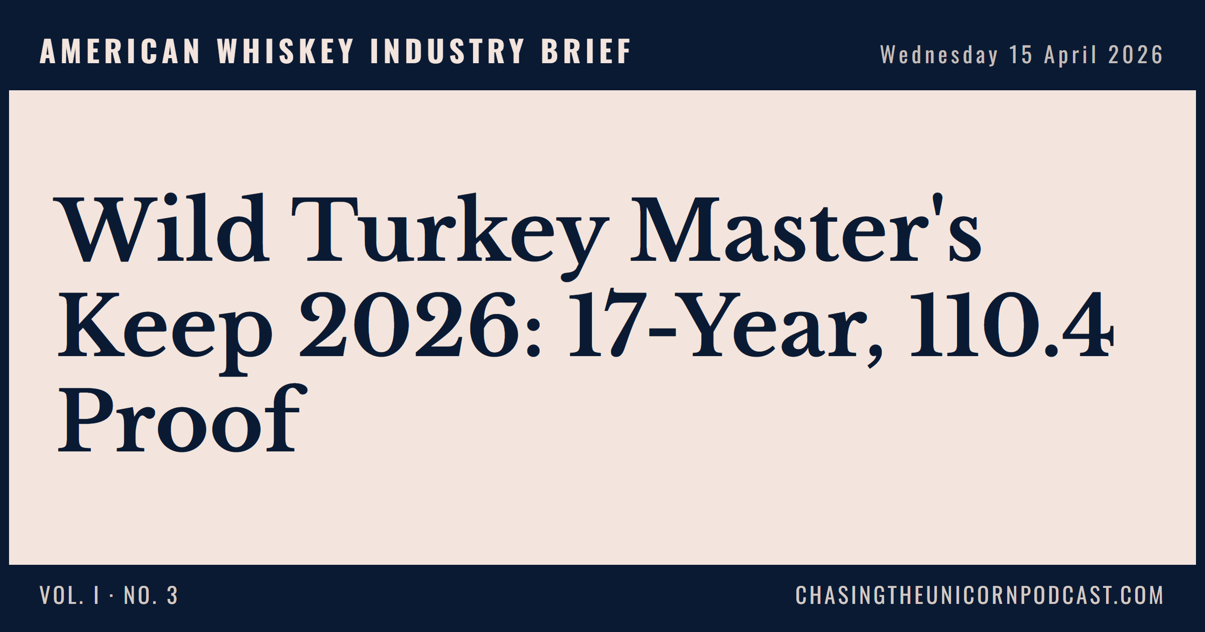 American Whiskey Industry Brief, 15 April 2026 — Wild Turkey Master's Keep 2026: 17-Year, 110.4 Proof