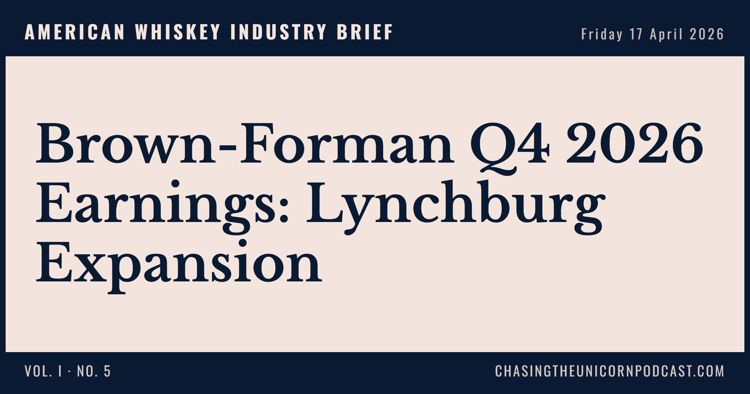 American Whiskey Industry Brief, 17 April 2026 — Brown-Forman Q4 2026 Earnings: Lynchburg Expansion