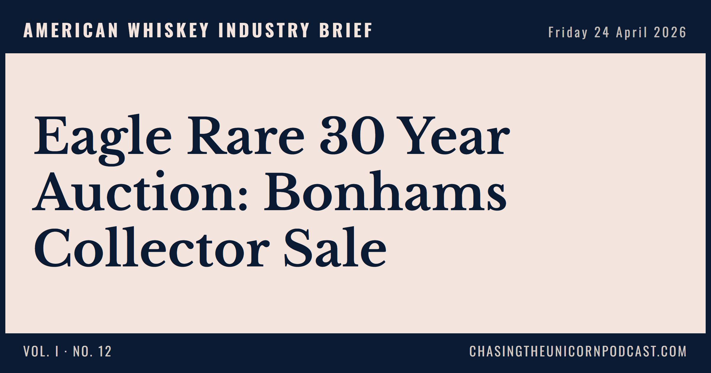 American Whiskey Industry Brief, 24 April 2026 — Eagle Rare 30 Year Auction: Bonhams Collector Sale