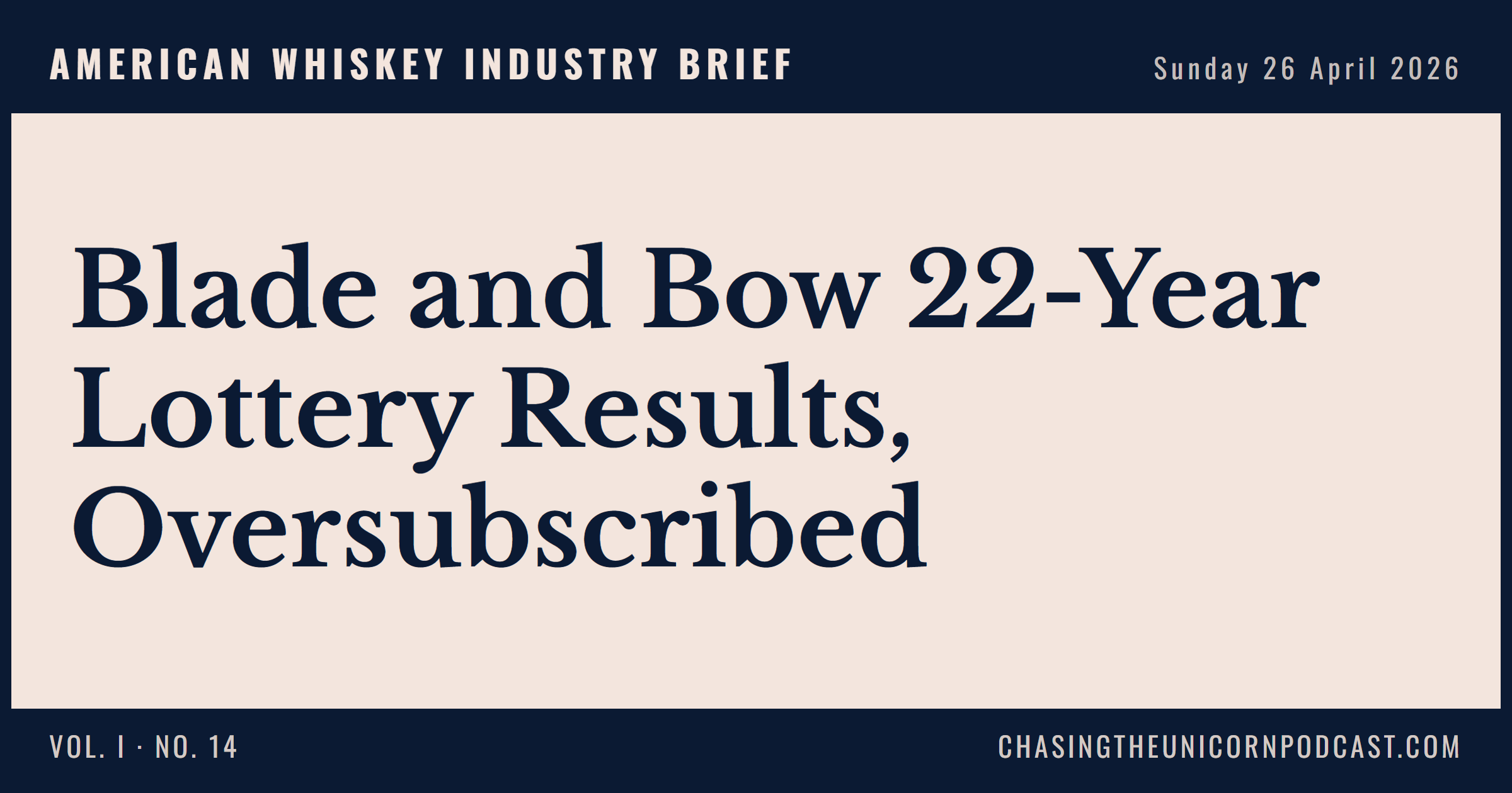American Whiskey Industry Brief, 26 April 2026 — Blade and Bow 22-Year Lottery Results, Oversubscribed
