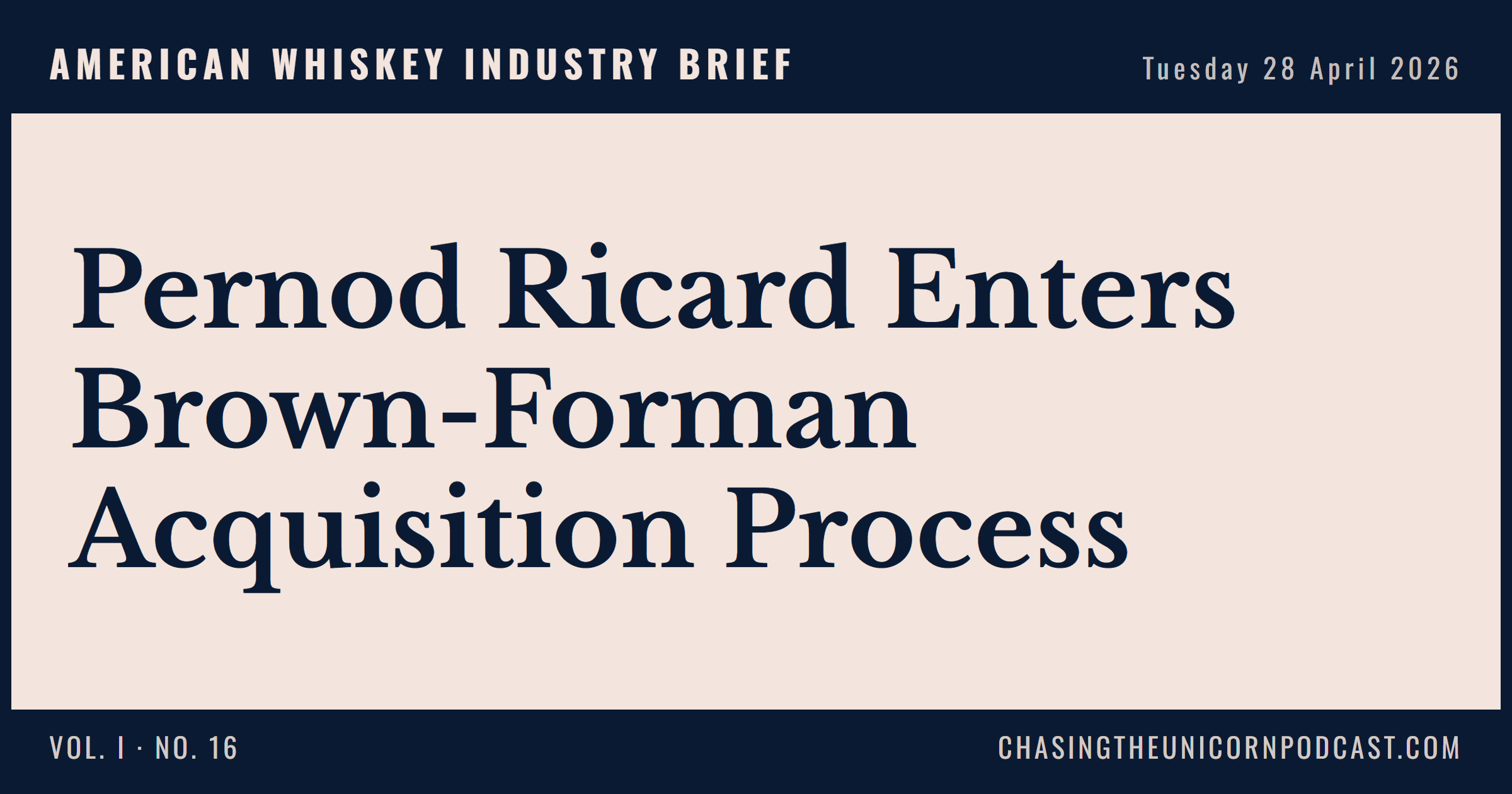 American Whiskey Industry Brief, 28 April 2026 — Pernod Ricard Enters Brown-Forman Acquisition Process