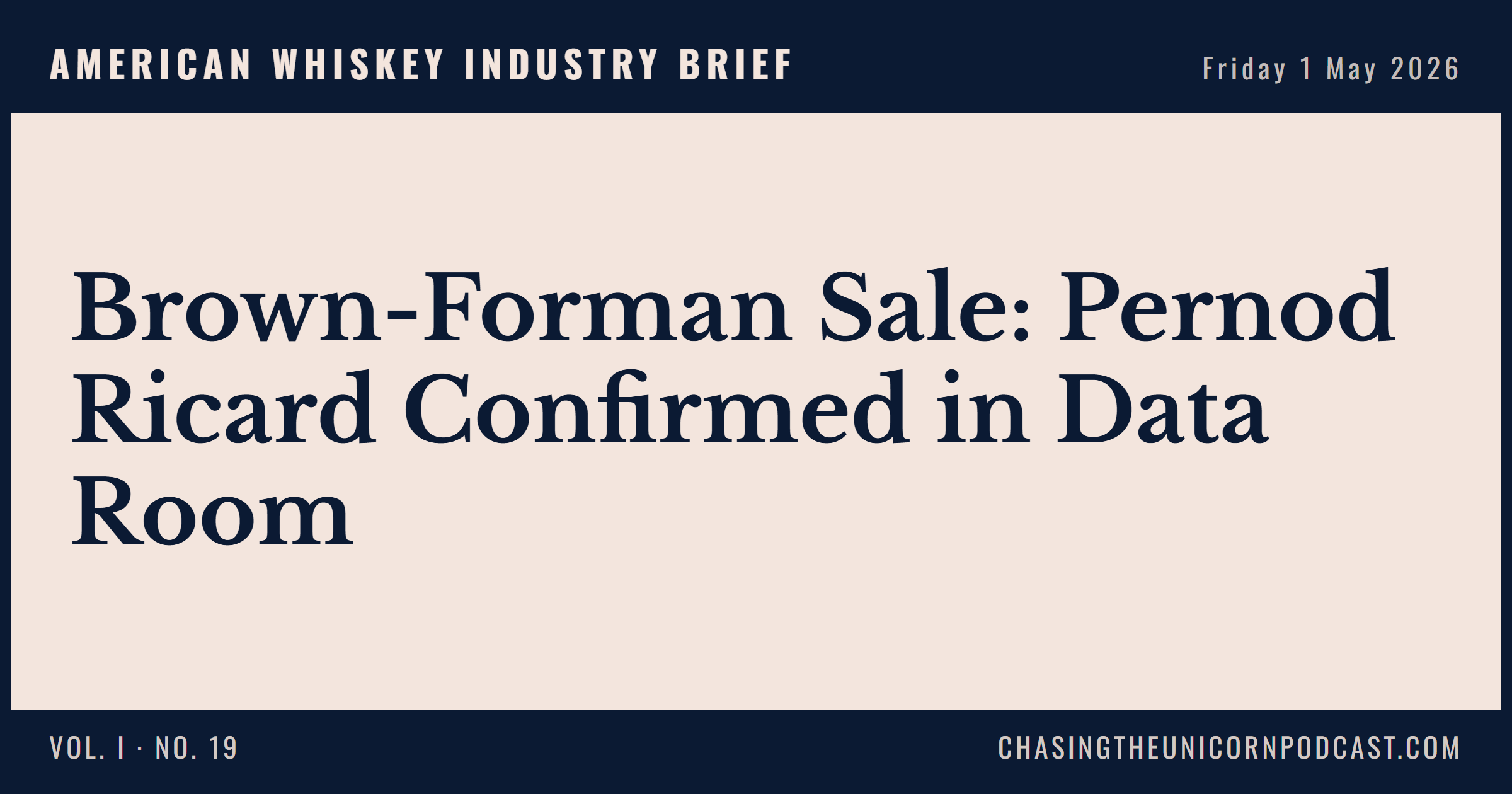 American Whiskey Industry Brief, 01 May 2026 — Brown-Forman Sale: Pernod Ricard Confirmed in Data Room