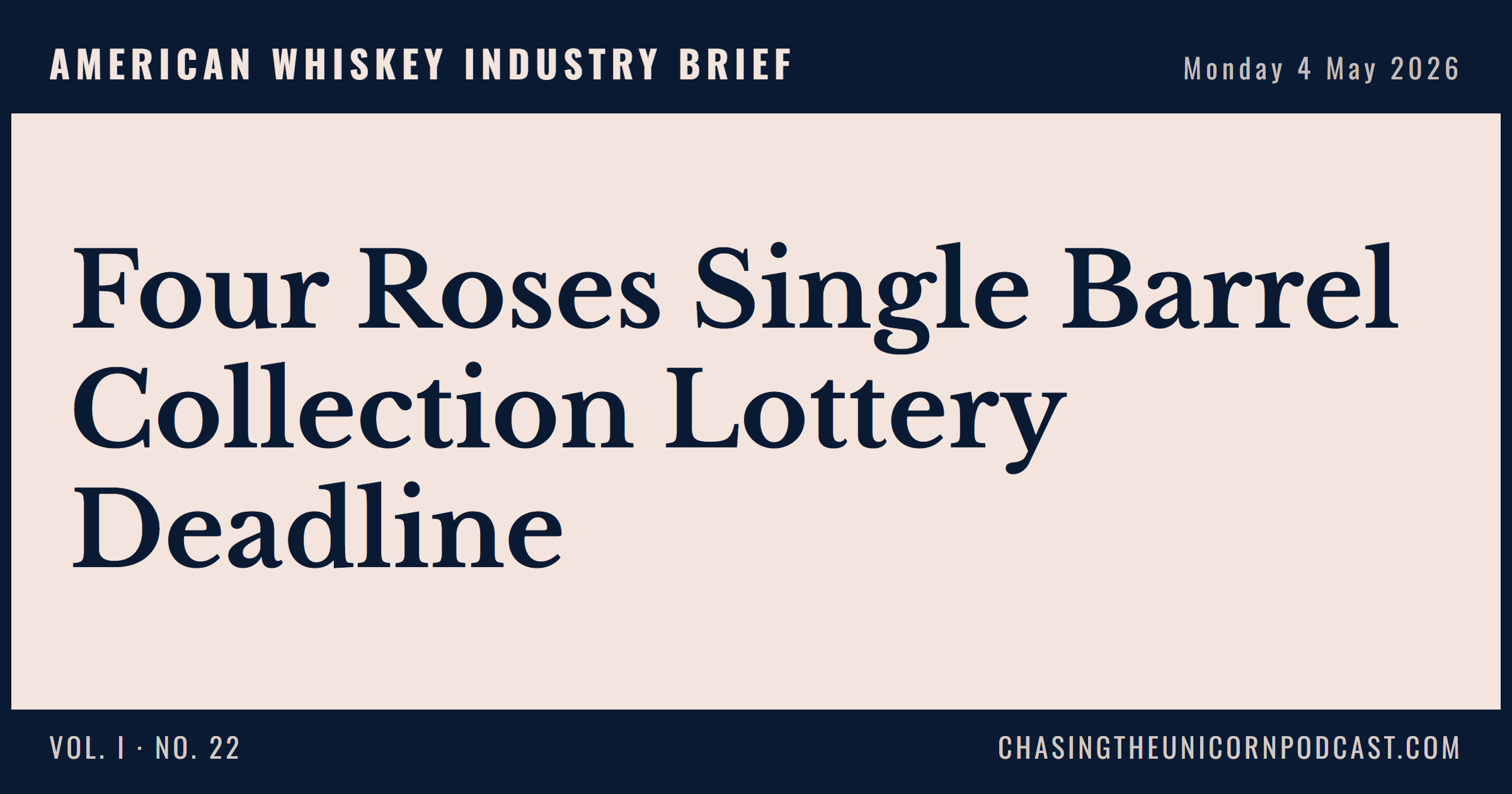 American Whiskey Industry Brief, 04 May 2026 — Four Roses Single Barrel Collection Lottery Deadline