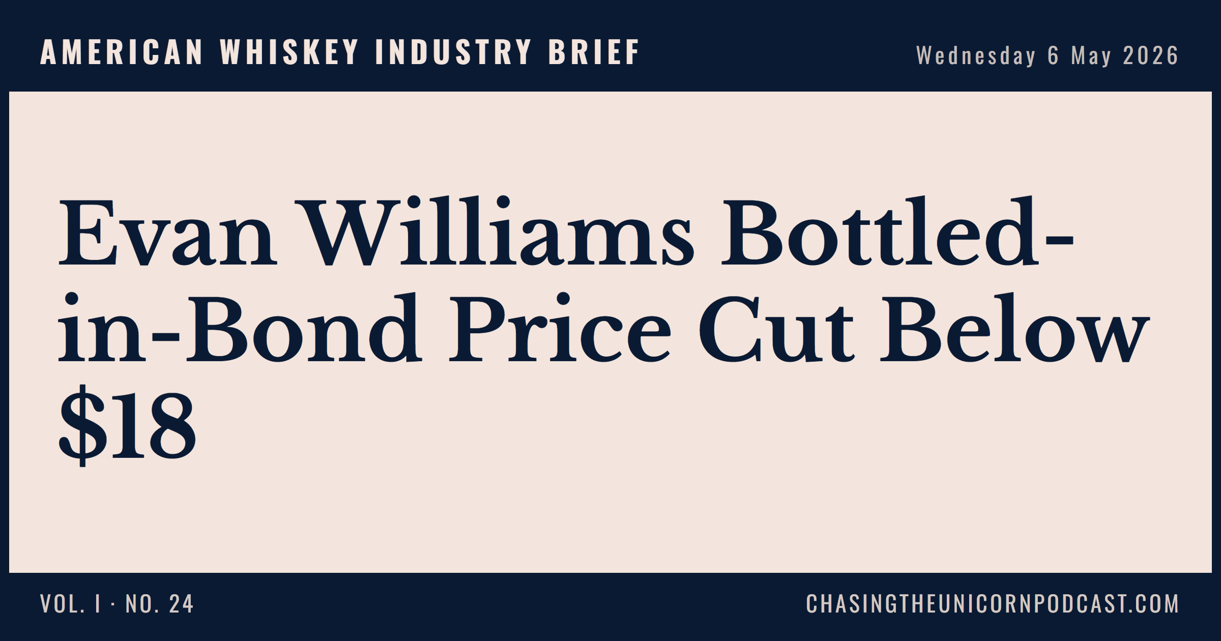 American Whiskey Industry Brief, 06 May 2026 — Evan Williams Bottled-in-Bond Price Cut Below $18