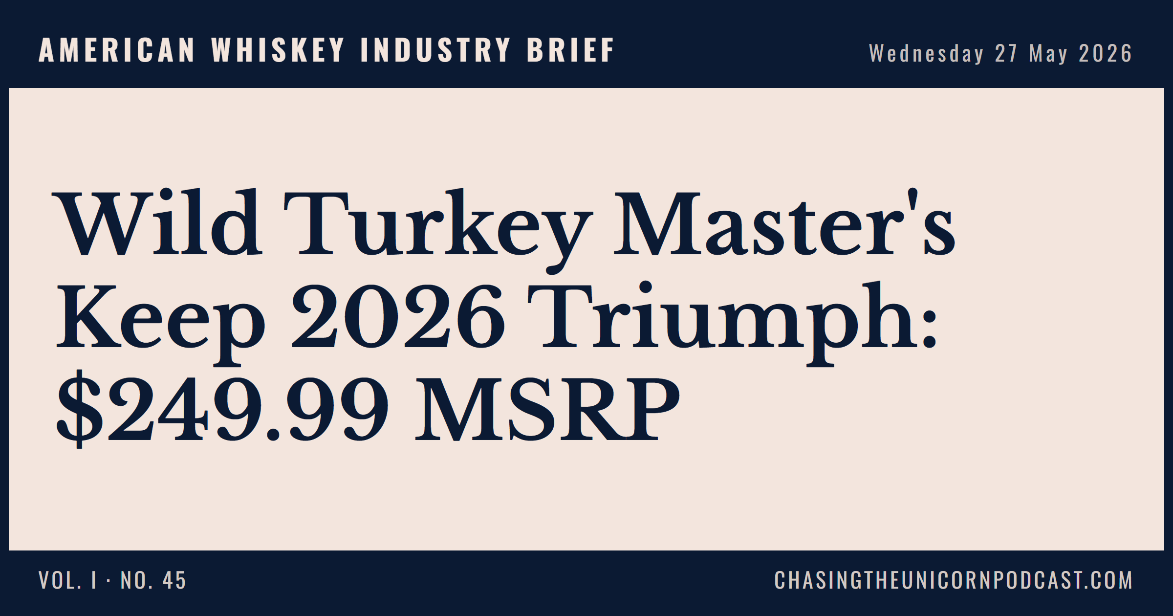 American Whiskey Industry Brief, 27 May 2026 — Wild Turkey Master's Keep 2026 Triumph: $249.99 MSRP