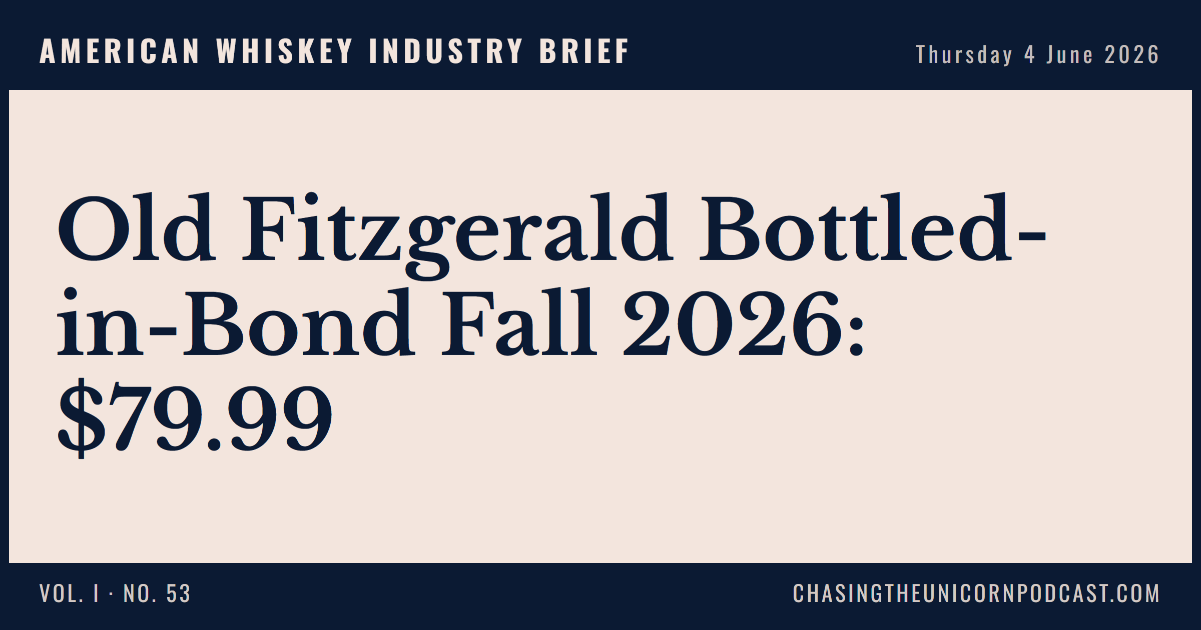 American Whiskey Industry Brief, 04 June 2026 — Old Fitzgerald Bottled-in-Bond Fall 2026: $79.99