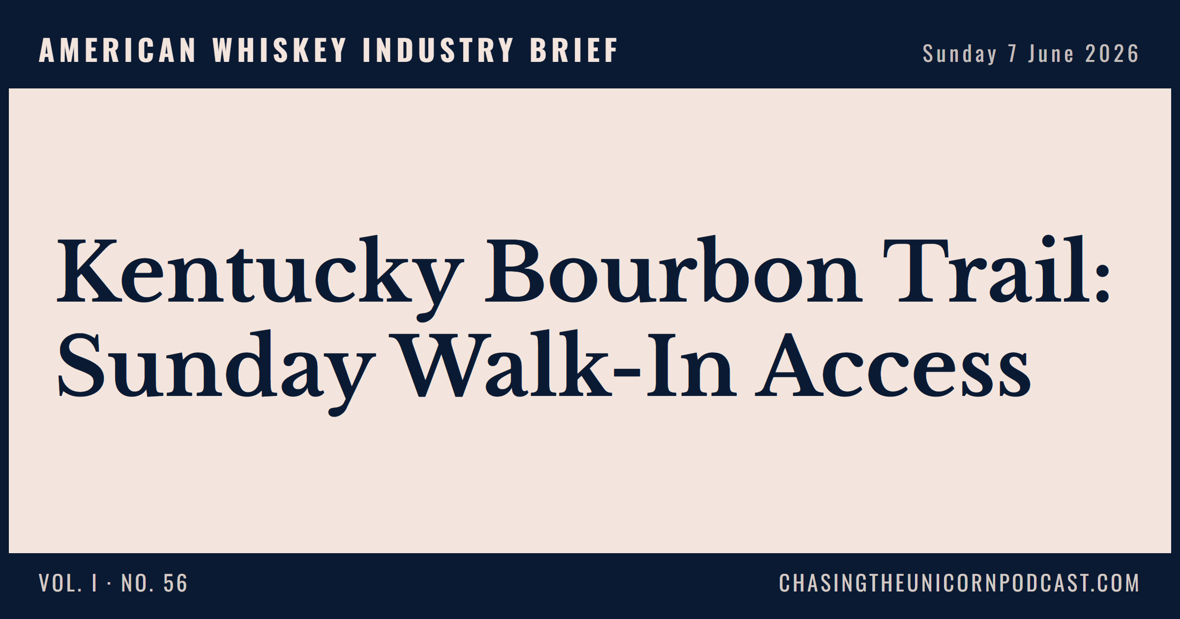American Whiskey Industry Brief, 07 June 2026 — Kentucky Bourbon Trail: Sunday Walk-In Access