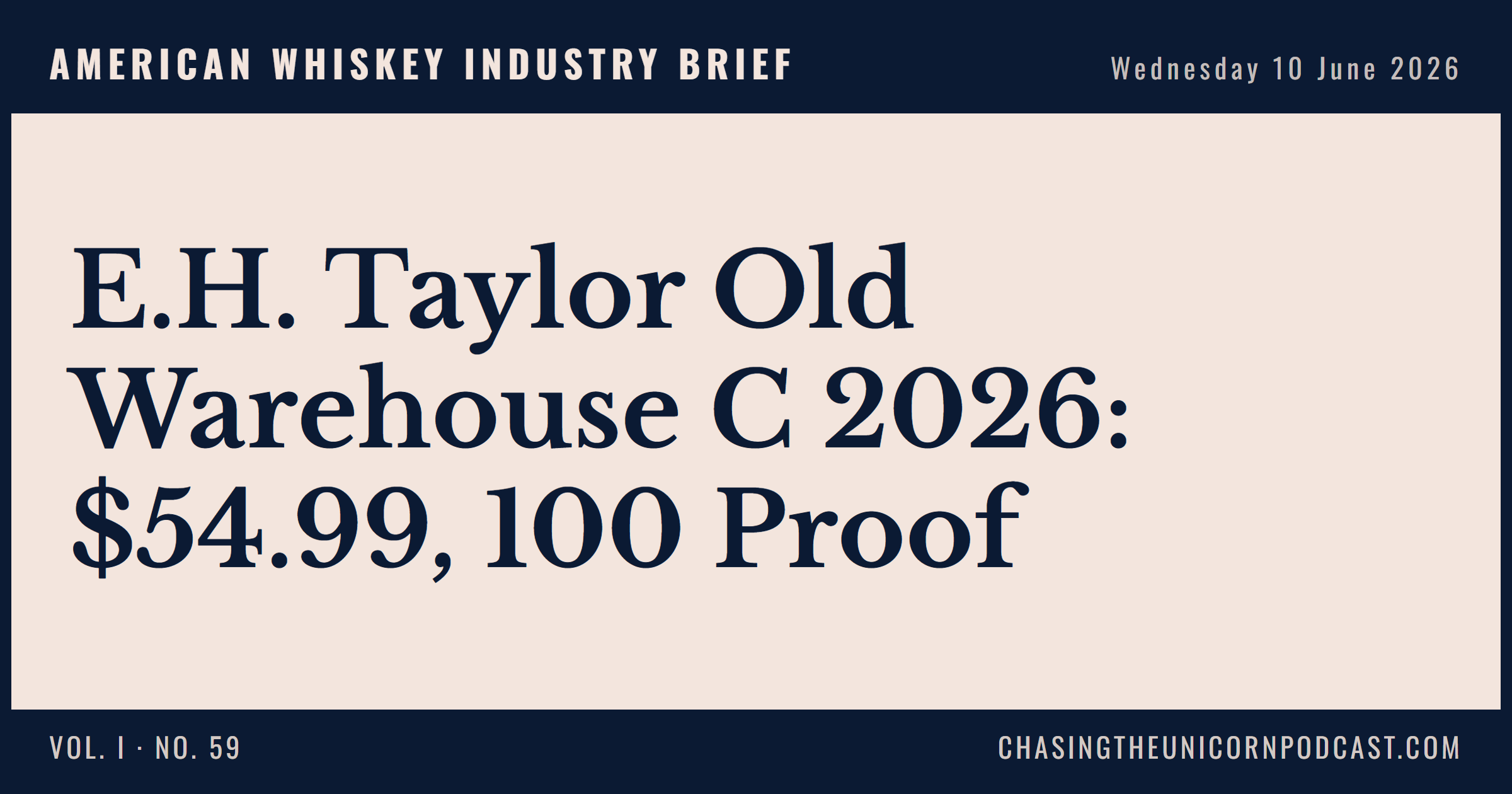 American Whiskey Industry Brief, 10 June 2026 — E.H. Taylor Old Warehouse C 2026: $54.99, 100 Proof