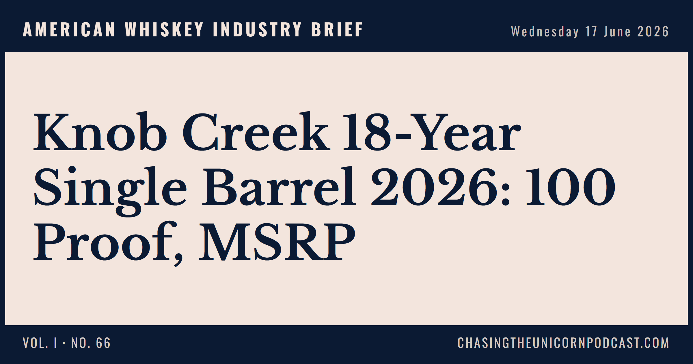 American Whiskey Industry Brief, 17 June 2026 — Knob Creek 18-Year Single Barrel 2026: 100 Proof, MSRP