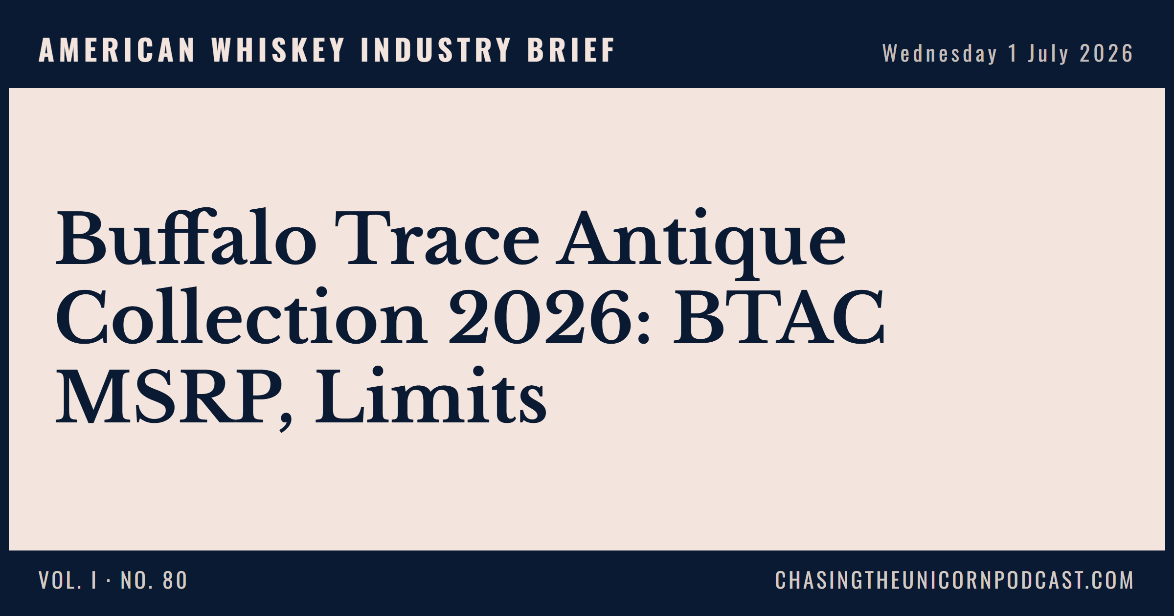 American Whiskey Industry Brief, 01 July 2026 — Buffalo Trace Antique Collection 2026: BTAC MSRP, Limits