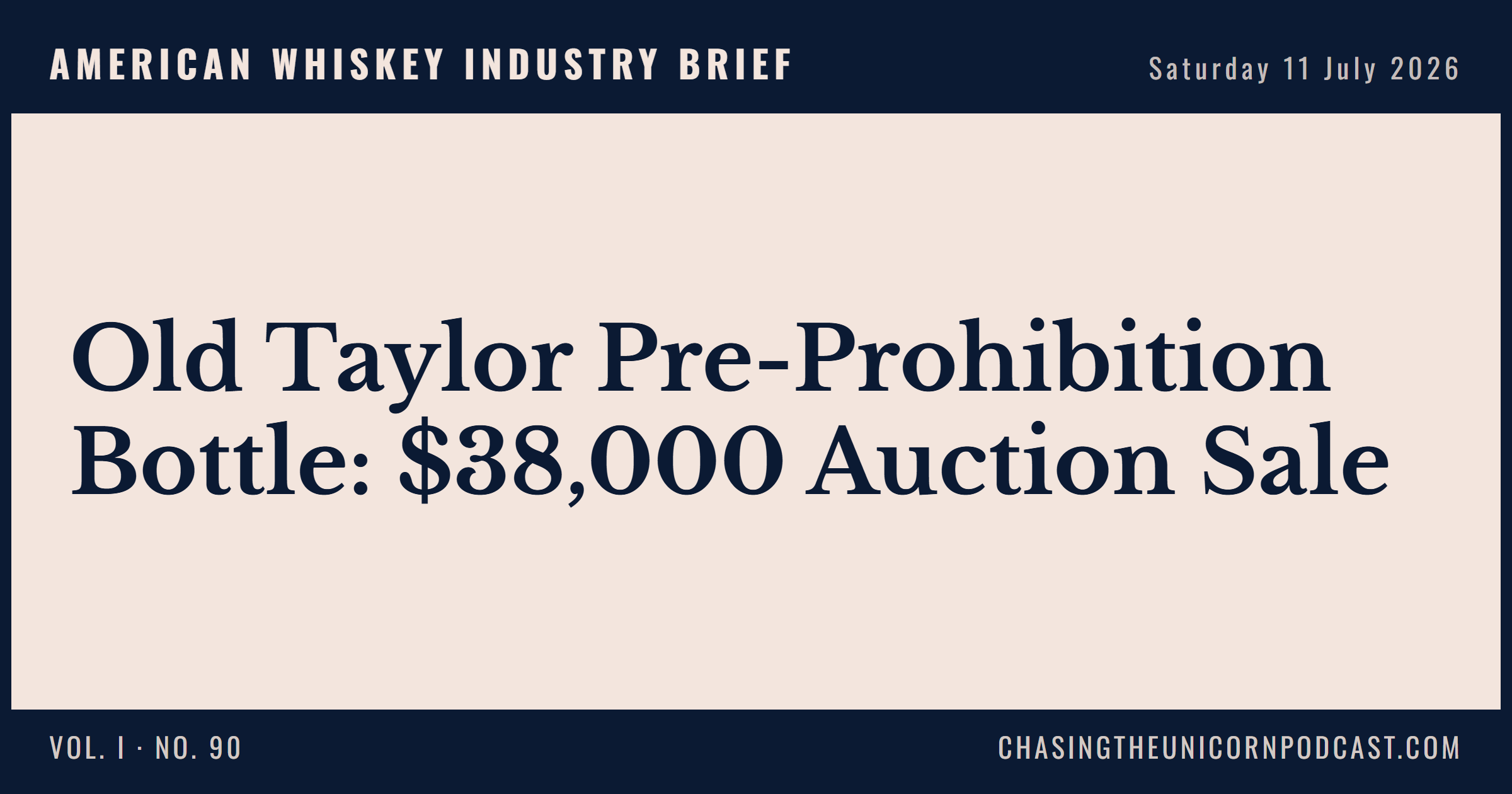 American Whiskey Industry Brief, 11 July 2026 — Old Taylor Pre-Prohibition Bottle: $38,000 Auction Sale