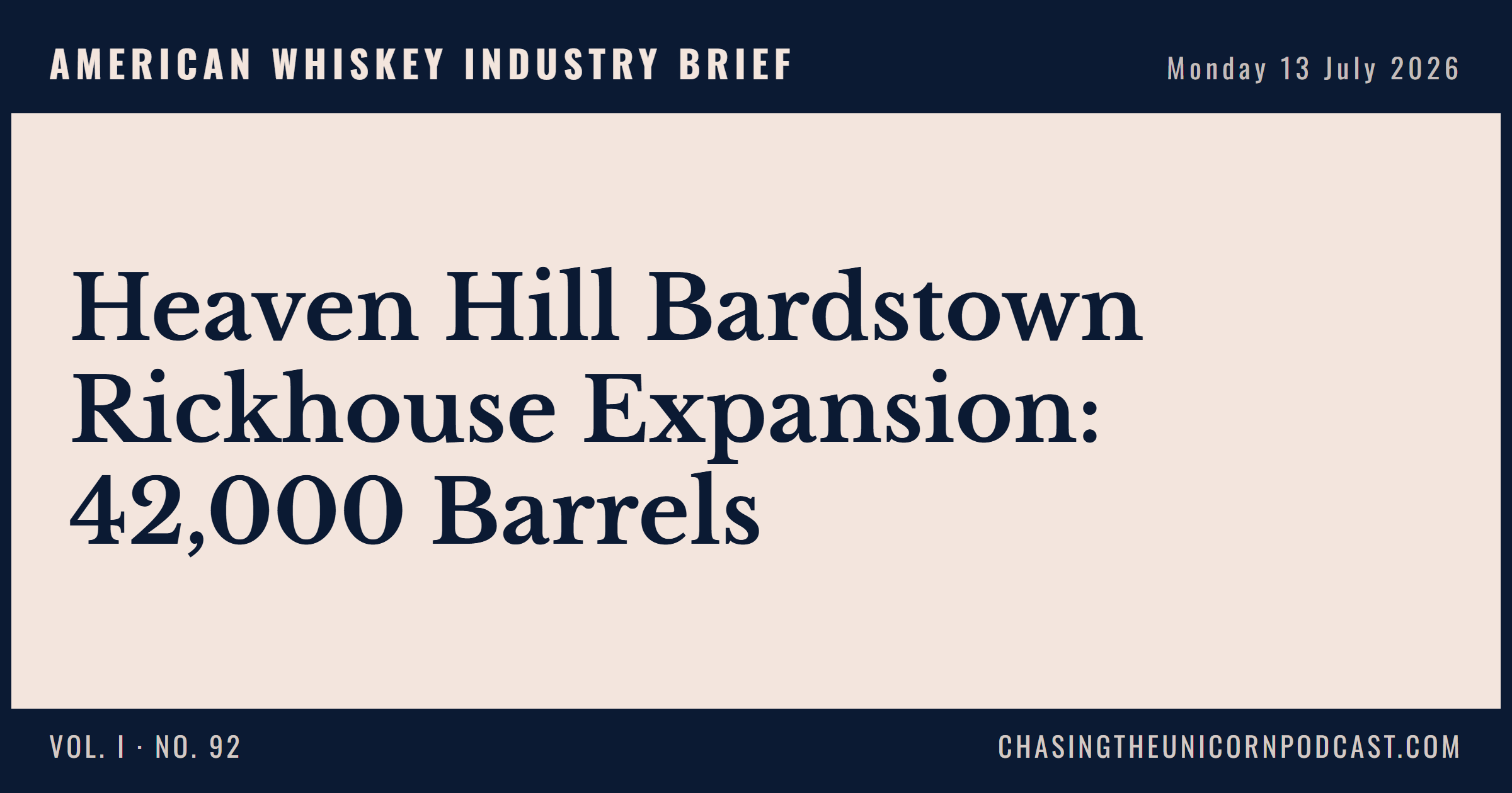 American Whiskey Industry Brief, 13 July 2026 — Heaven Hill Bardstown Rickhouse Expansion: 42,000 Barrels