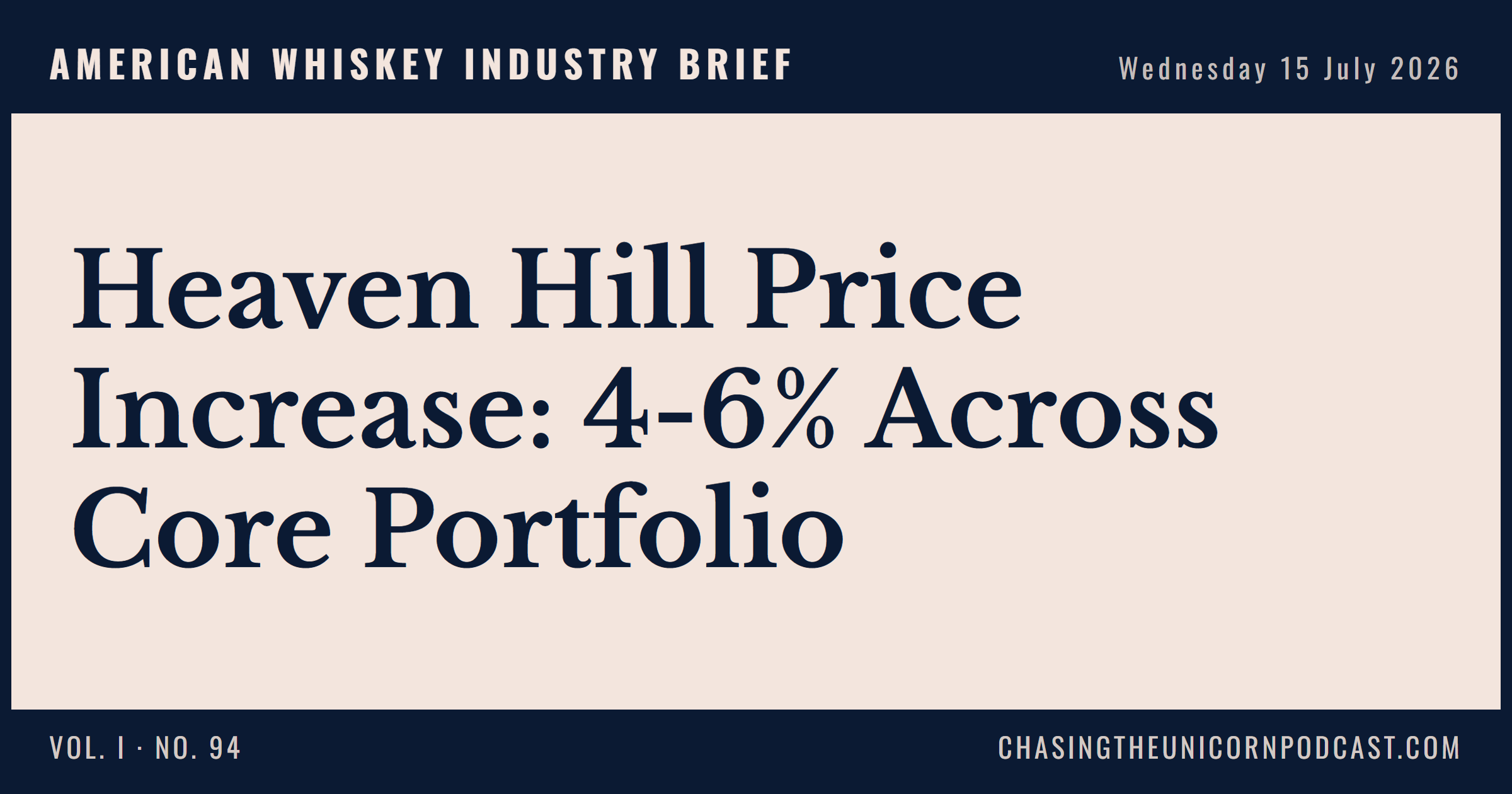 American Whiskey Industry Brief, 15 July 2026 — Heaven Hill Price Increase: 4-6% Across Core Portfolio