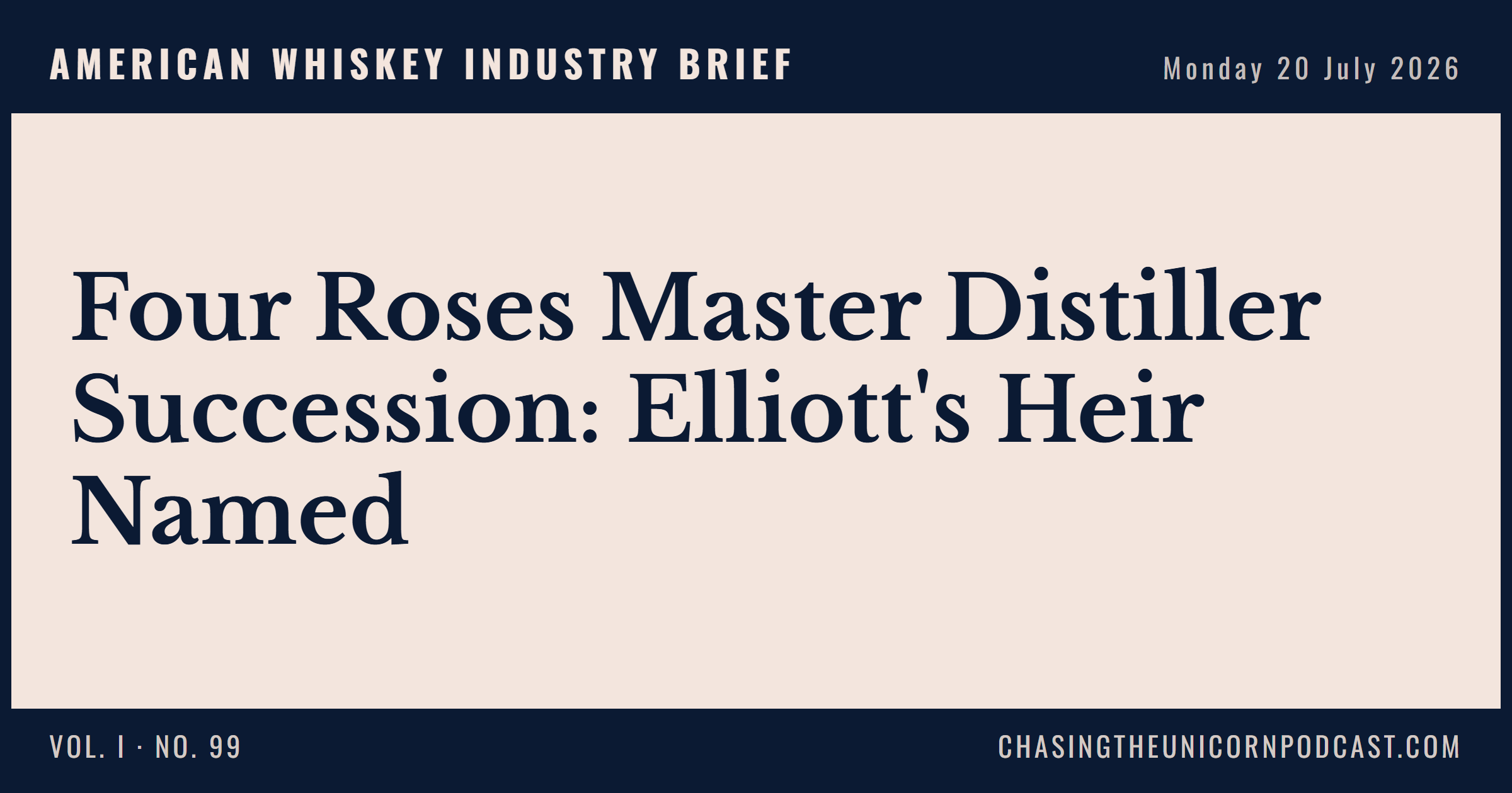 American Whiskey Industry Brief, 20 July 2026 — Four Roses Master Distiller Succession: Elliott's Heir Named